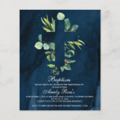 Budget Marine Bleu & Feuille Cross Baptism Invitat (Devant)