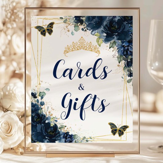 Budget Marine Blue Floral Quinceañera Carte et cad