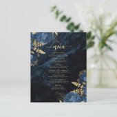 Budget Marine Blue Gold Floral Mariage Menu (Debout devant)