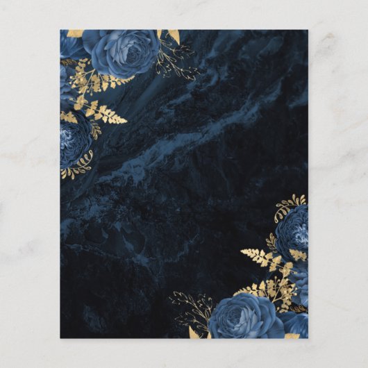 Budget Marine Blue Gold Floral Mariage Menu (Dos)