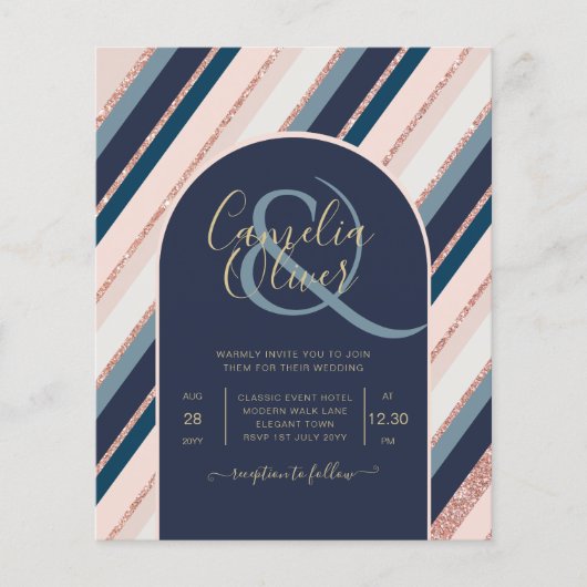 BUDGET marine Blush Pink Rose Gold Wedding INVITE Flyer (Voorkant)