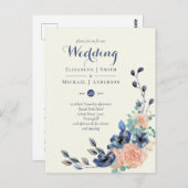 BUDGET Marine Coral Floral Mariages Invitations (Devant / Derrière)