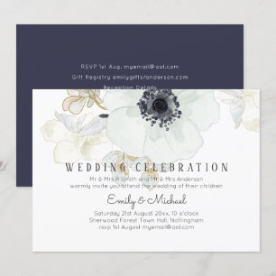 BUDGET Marine White Gold Floral Wedding Invitation