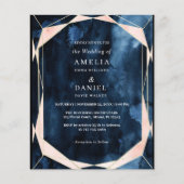 Budget Marmer Navy Blue Gold Wedding Uitnodiging (Voorkant)