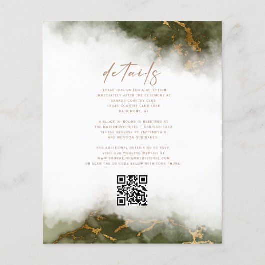 Budget Marmeren Olijf Groen Goud QR Code Huwelijk (Achterkant)