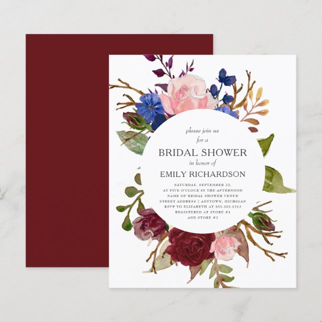 Budget Marsala Floral Bridal Shower (Voorkant / Achterkant)