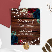Budget Marsala & Navy Rustic Wedding Invitation