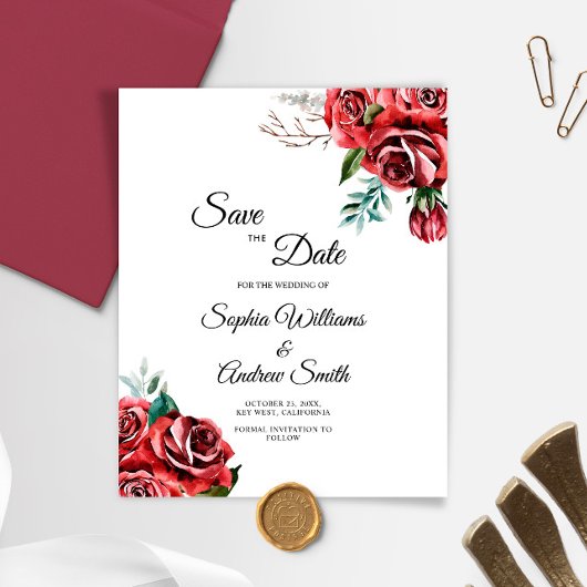 BUDGET Marsala Red Rose Rustiek Save The Date