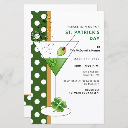 Budget Martini St Patricks Day Party Invitation (Voorkant / Achterkant)