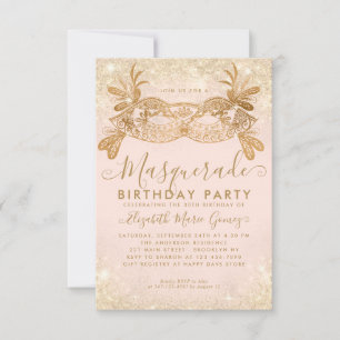 Budget Masquerade Blush Roze Goud Glitter Verjaard Notitiekaartje