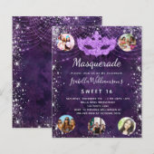 Budget Masquerade paars Sweet 16 uitnodiging (Voorkant / Achterkant)