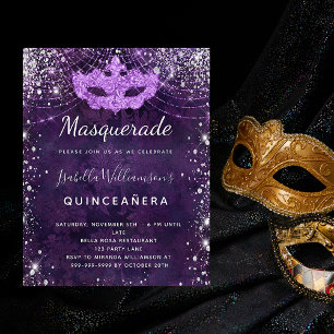 Budget masquerade paarse glitter Quinceanera