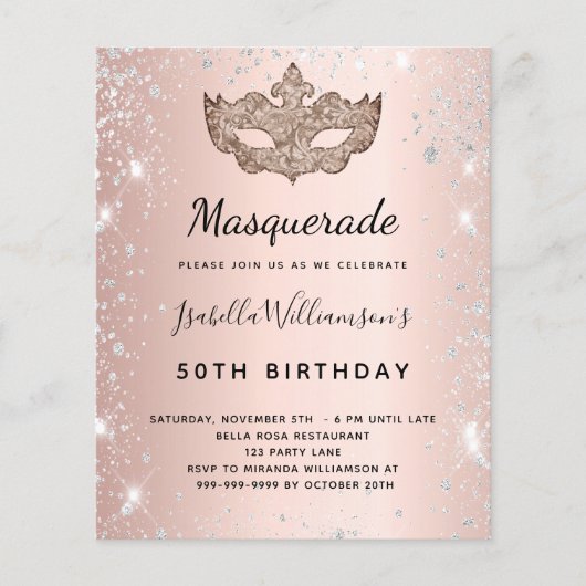 Budget Masquerade party roos gold zilver glitter (Voorkant)