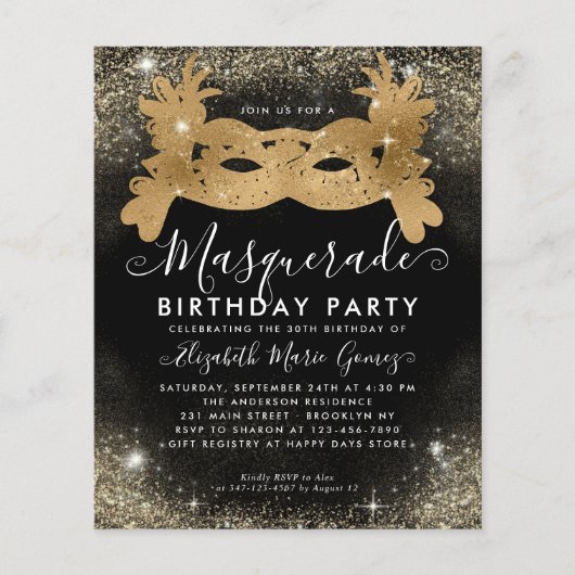 Budget Masquerade Zwart Goud Glam Glitter Verjaard (Voorkant)