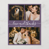 Budget Mauve Photo Collage Mariage Carte de remerc (Devant)