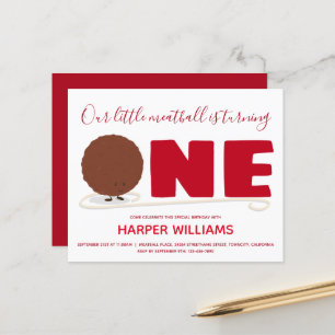 Budget Meatball One 1e Baby 1e verjaardag Uitnodig