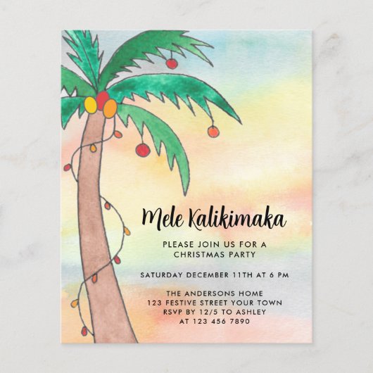 Budget Mele Kalikimaka Partij Uitnodiging (Voorkant)