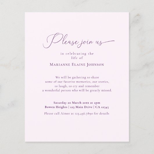 Budget Memorial Roze Bloemen Viering van het Leven (Achterkant)