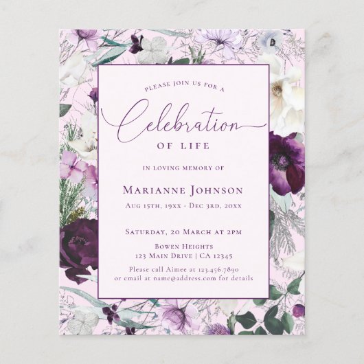 Budget Memorial Roze Bloemen Viering van het Leven Flyer (Voorkant)