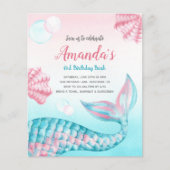 Budget Mermaid waterverf Birthday Uitnodiging (Voorkant)