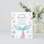 Budget Mermaid waterverf Birthday Uitnodiging (Staand voorkant)
