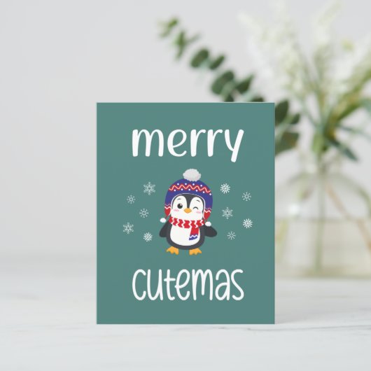 Budget Merry Cutemas Penguin Holiday Kaart (Staand voorkant)