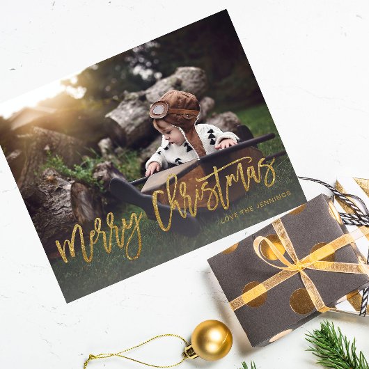 Budget Merry Kerstmis Gold Glitter Script Foto F Flyer