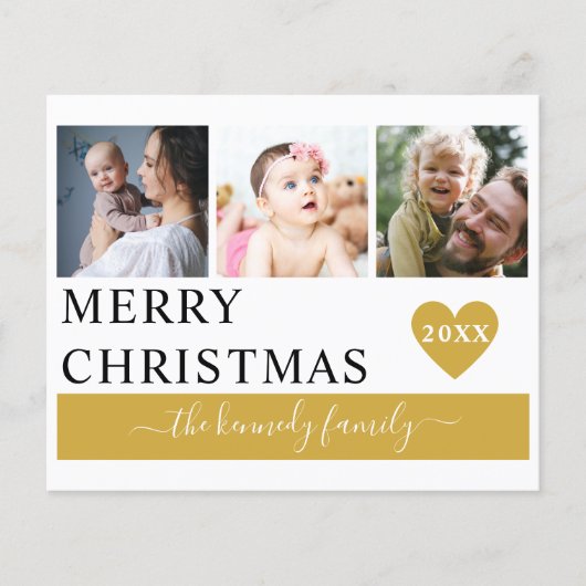 Budget Merry Kerstmis Gold Heart 3 Foto Collage (Voorkant)