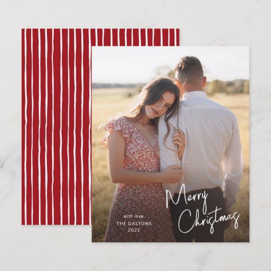 Budget Merry Kerstmis Script Photo Holiday Kaart (Voorkant / Achterkant)