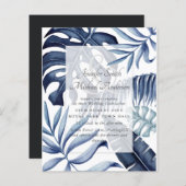 Budget Midnight Blue Bladeren Trouw Uitnodiging (Voorkant / Achterkant)