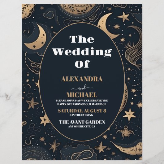 Budget Midnight Blue Goud Hemelbruiloft Flyer (Voorkant)