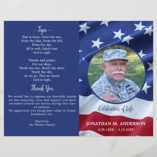 Budget Militaire USA Flag Programme funéraire pour (Devant)