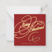 Budget MINI SIZE Merry Kerstgold script Notitiekaartje (Voorkant)