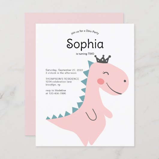 BUDGET Minimaal Roze Meisje Dinosaurus Verjaardags (Voorkant / Achterkant)