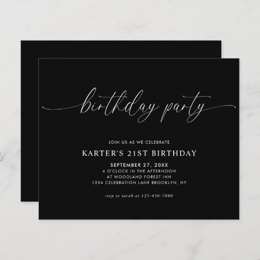 BUDGET Minimaal Script Zwart Wit Volwassene Verjaa (Voorkant / Achterkant)