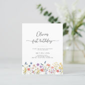 Budget Minimal Floral First Birthday Invitation (Staand voorkant)