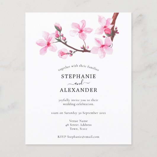 Budget Minimale Cherry Blossom Wedding Invite (Voorkant)