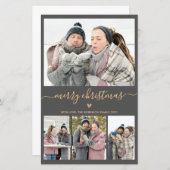 Budget Minimale grijs Gold 4-fotokerstkaart (Voorkant / Achterkant)