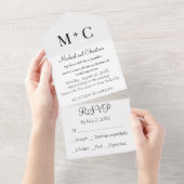 BUDGET Minimale Monochrome bruiloft All In One Uitnodiging (Afscheurbaar)