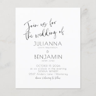 Budget Minimale Script Black White Wedding Invite