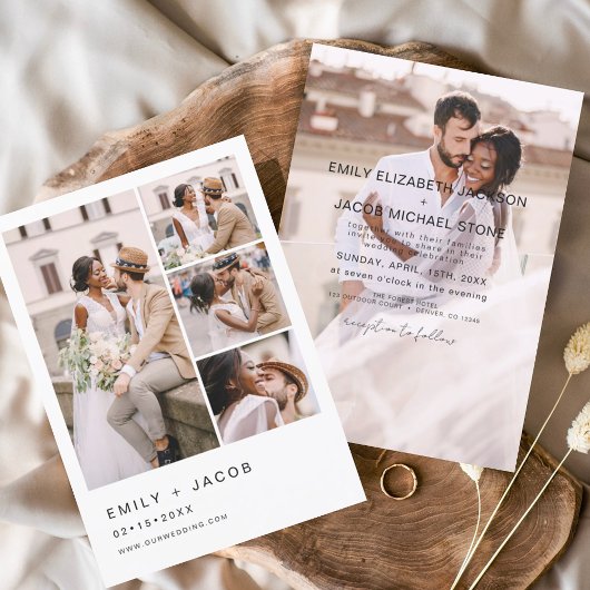 Budget Minimalist 5 foto bruiloft uitnodiging