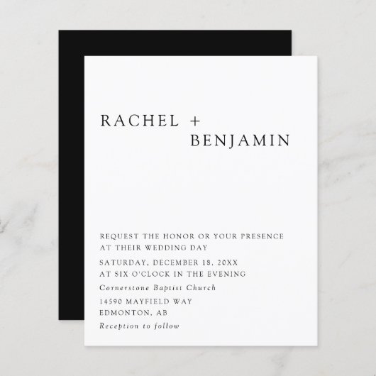 Budget minimalist Elegant Wedding Black White Chic (Voorkant / Achterkant)