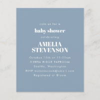 Budget Minimalistisch Baby shower Dusty Blue Invit