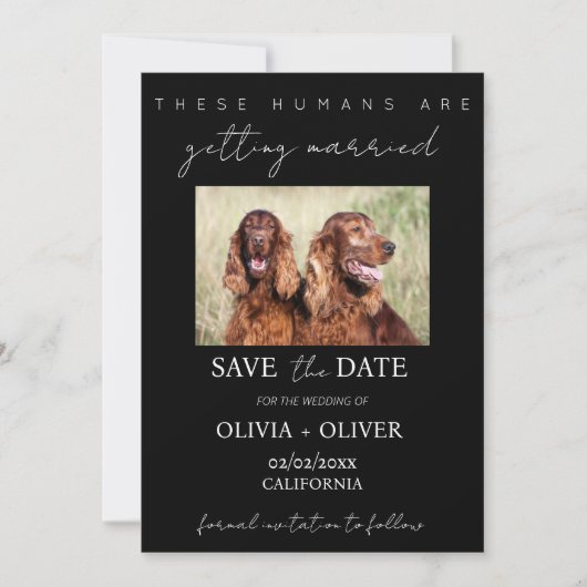 Budget, minimalistisch, zwart & wit Custom hond fo Save The Date (Voorkant)