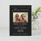 Budget, minimalistisch, zwart & wit Custom hond fo Save The Date (Staand voorkant)