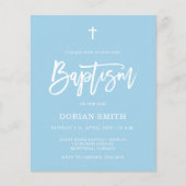 Budget Minimalistische Blue Boy Doopuitnodiging (Voorkant)