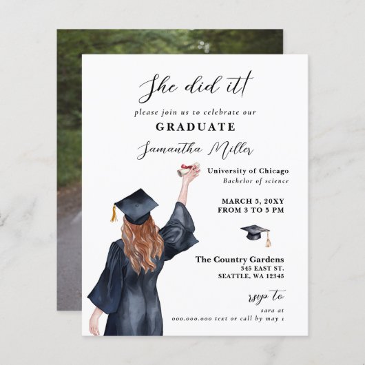 Budget minimalistische foto Ze deed het Afstuderen (Voorkant / Achterkant)