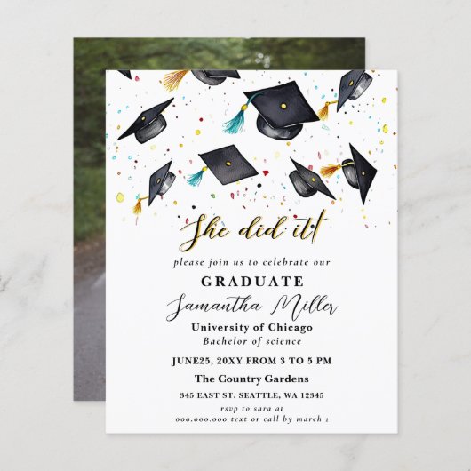 Budget minimalistische foto Ze deed het Afstuderen (Voorkant / Achterkant)