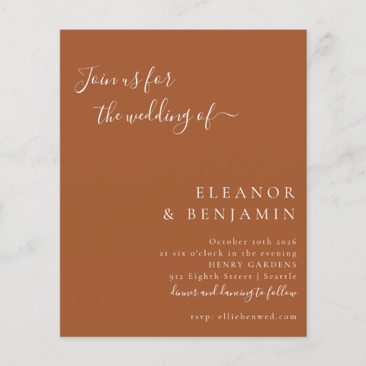 Budget Minimalistische Script Terracotta bruiloft  (Voorkant)