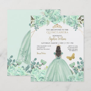 Budget Mint Gold Prinses Quinceañera Uitnodiging